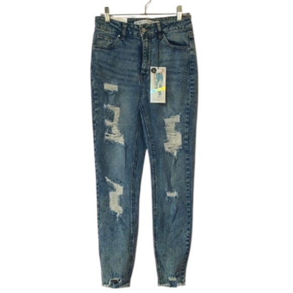 Tinseltown Distressed Raw Hem Acid Wash Blue Jeans Size 7/28 - Picture 1 of 5